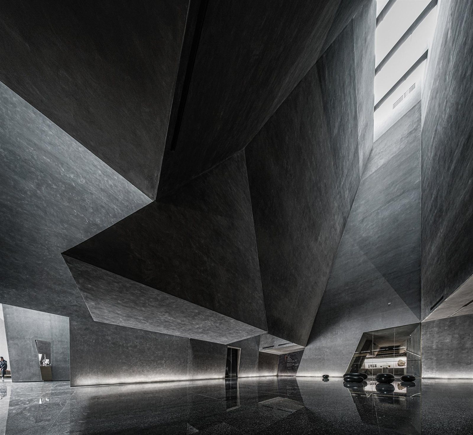 Illustrative geometric architectural interior. It is not represented as a DaVinci-owned property.