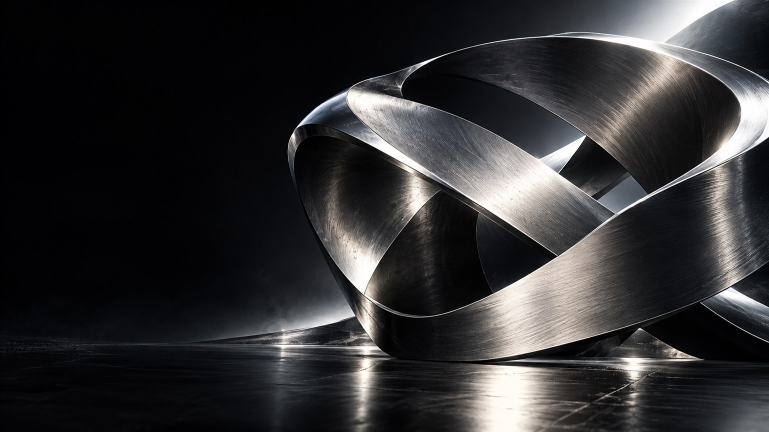 Founder-supplied abstract interwoven steel sculpture. It is illustrative and does not represent a DaVinci product or property.